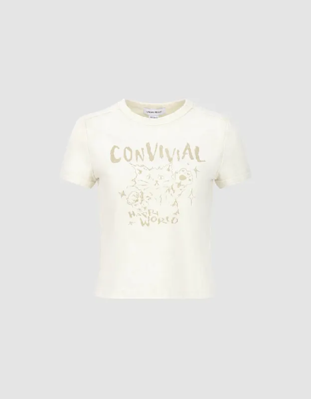 Kitty Printed Crew Neck Skinny T-Shirt sold by Urban Revivo