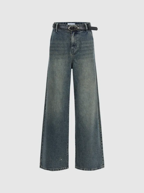 Wide-Leg Jeans With Belt sold by Urban Revivo