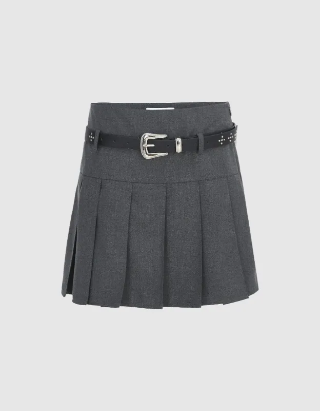 Pleated Mini A-Line Skirt With Belt sold by Urban Revivo