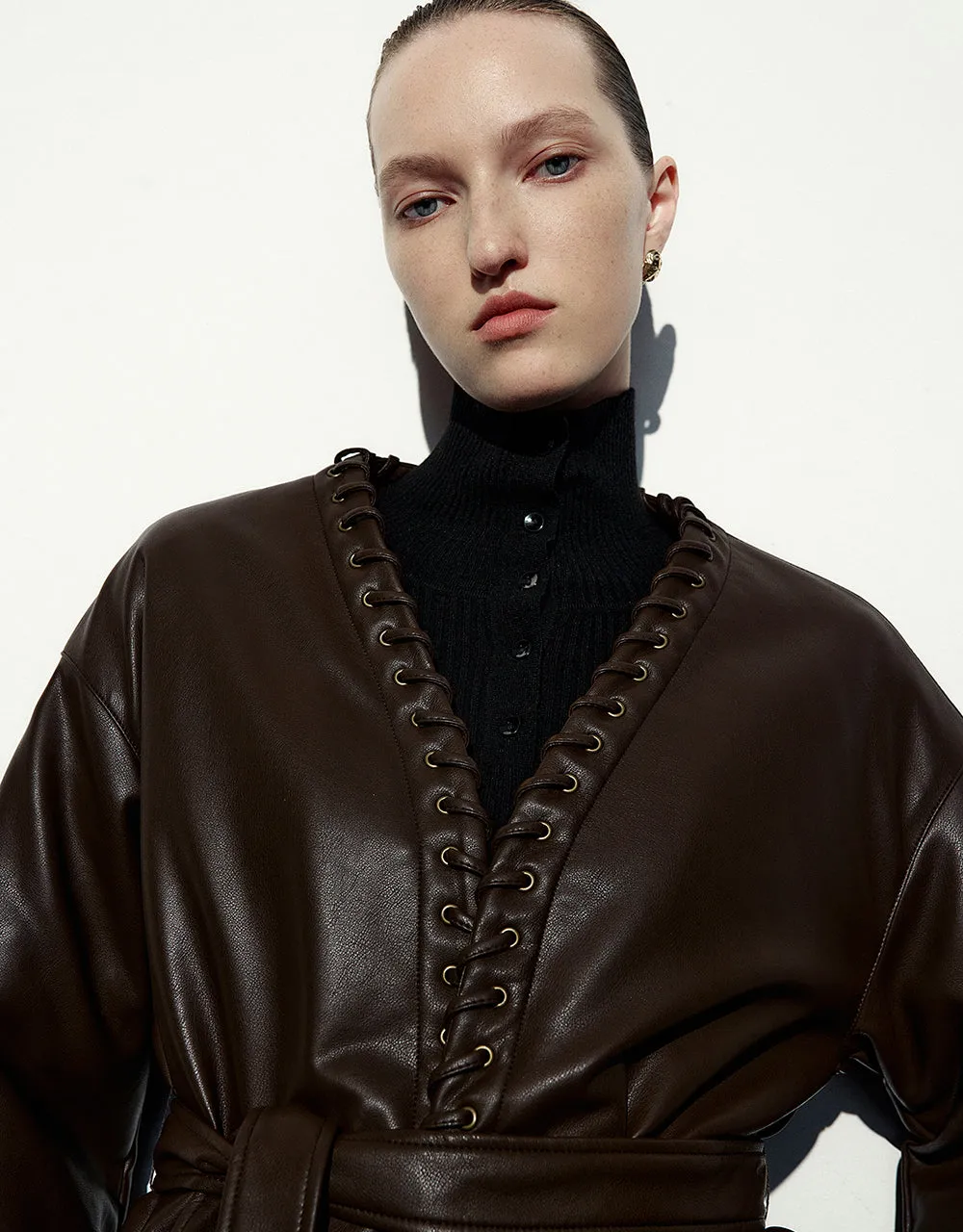 Drop Shoulder Sleeve Vegan Leather Jacket sold by Urban Revivo product image thumbnail 5