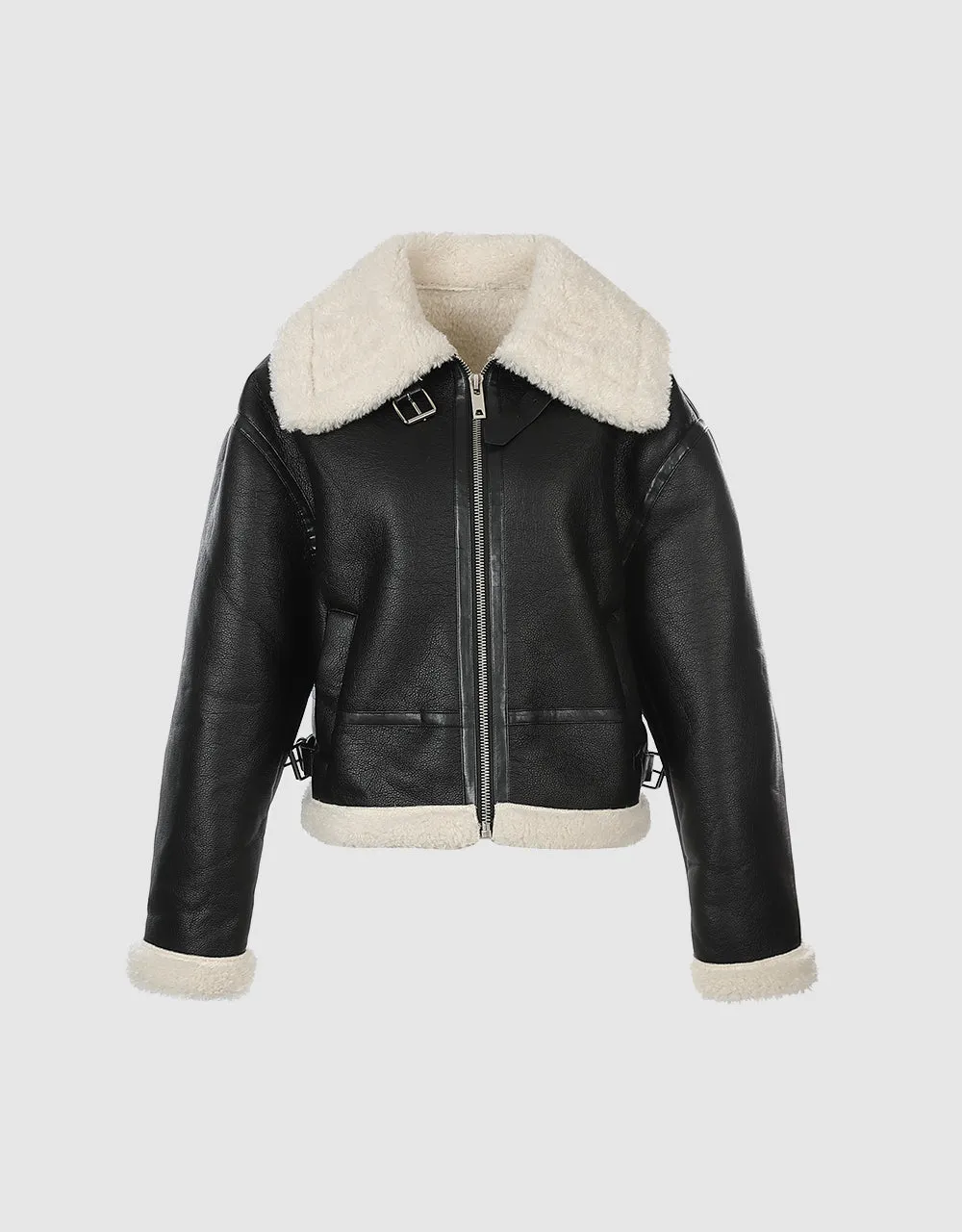 Faux Leather Shearling Jacket sold by Urban Revivo