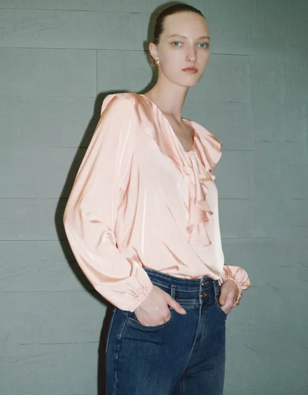 Ruffle V-Neck Overhead Shirt sold by Urban Revivo