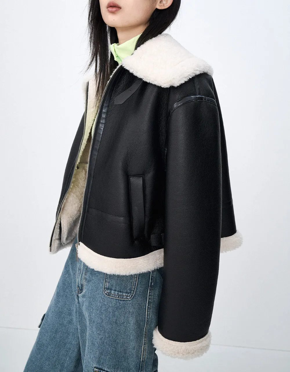 Faux Leather Shearling Jacket sold by Urban Revivo product image thumbnail 3