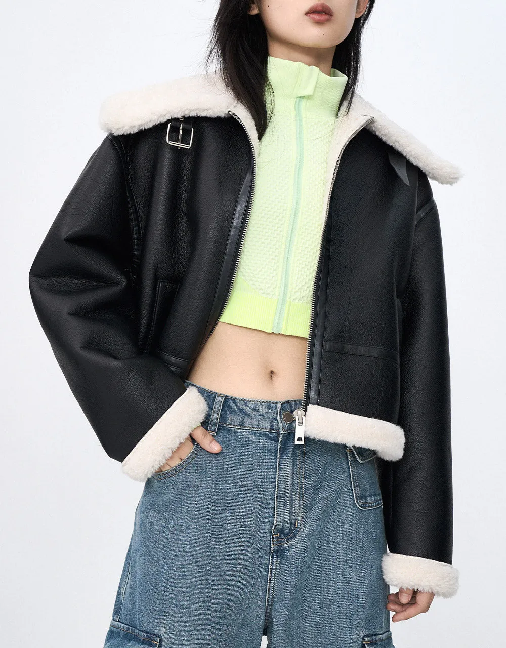 Faux Leather Shearling Jacket sold by Urban Revivo product image thumbnail 2