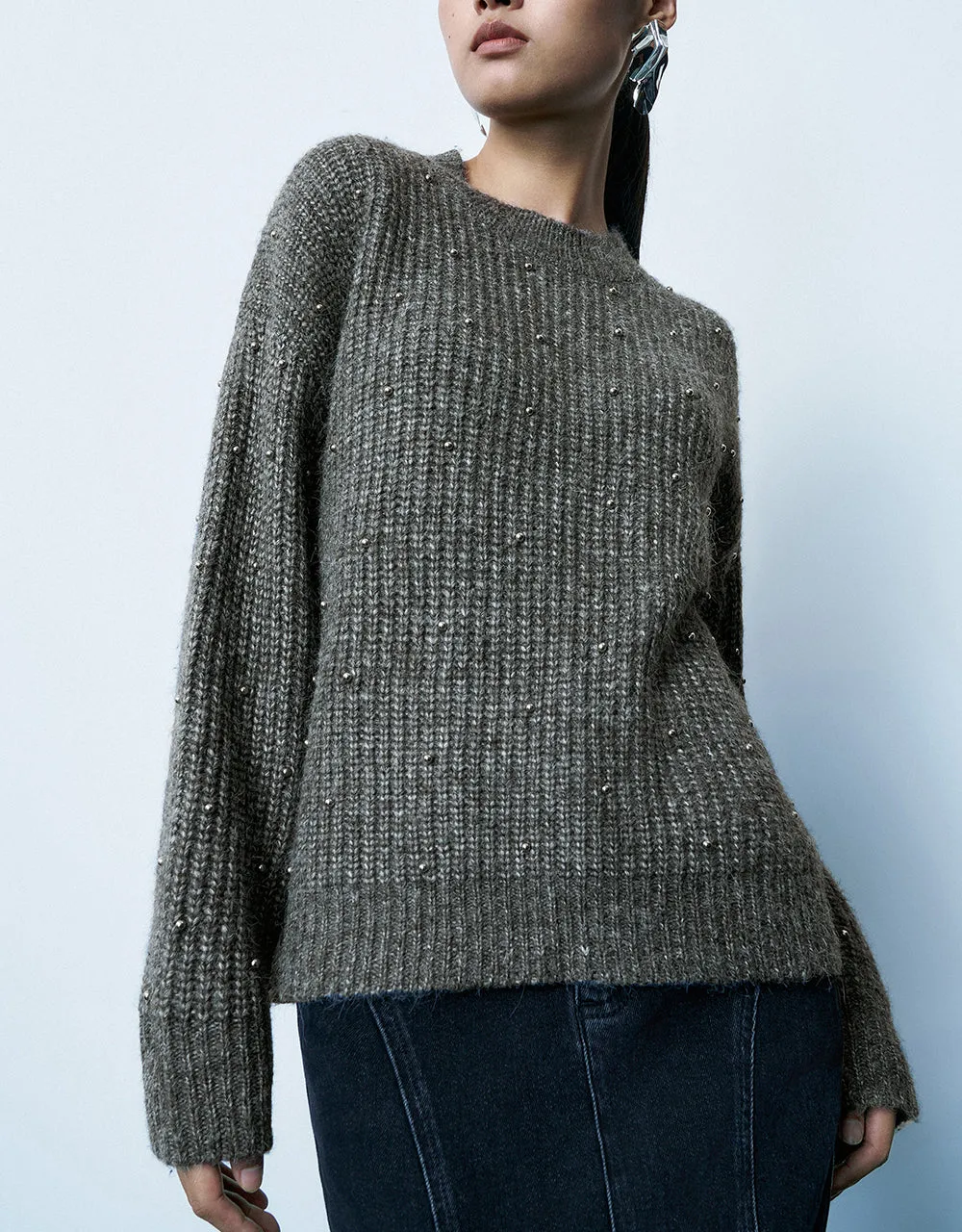 Rhinestones Décor Straight Sweater sold by Urban Revivo product image thumbnail 2