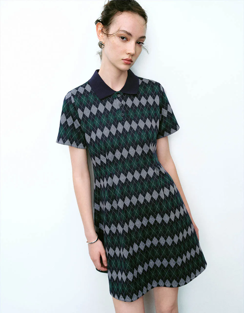 Argyle Printed A-Line Polo Dress sold by Urban Revivo product image thumbnail 3