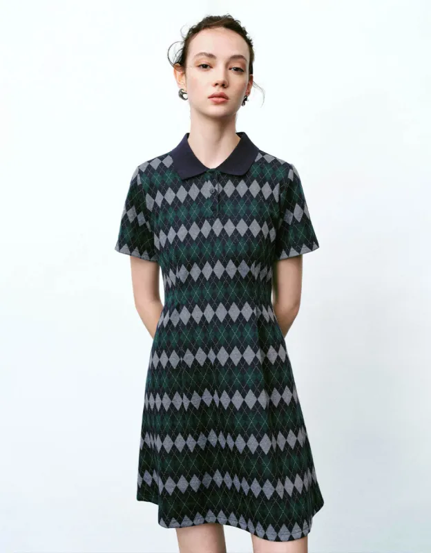 Argyle Printed A-Line Polo Dress sold by Urban Revivo