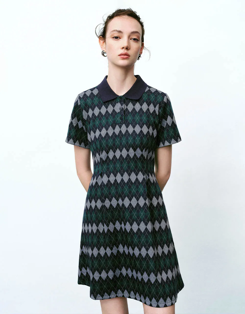 Argyle Printed A-Line Polo Dress sold by Urban Revivo