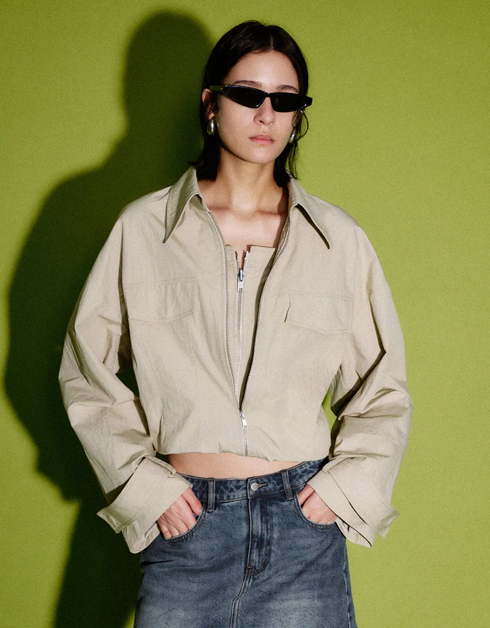 Zipper Front Lapel Jacket sold by Urban Revivo
