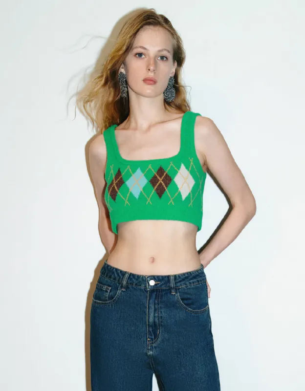 Argyle Print Knitted Tank Top sold by Urban Revivo