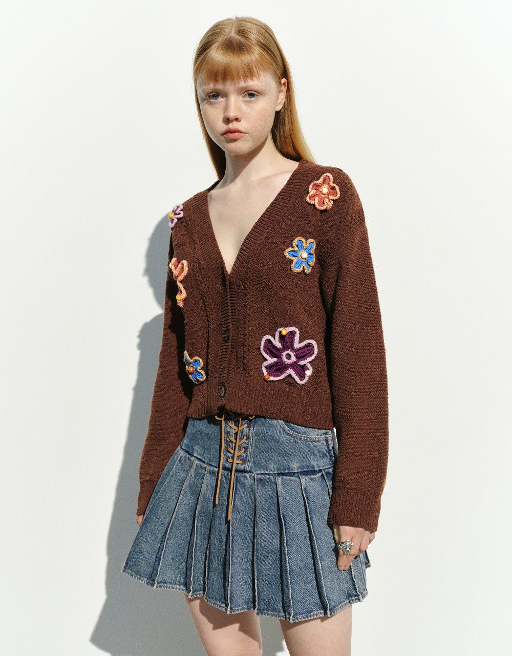 Flower Embroidered V-Neck Knitted Cardigan sold by Urban Revivo
