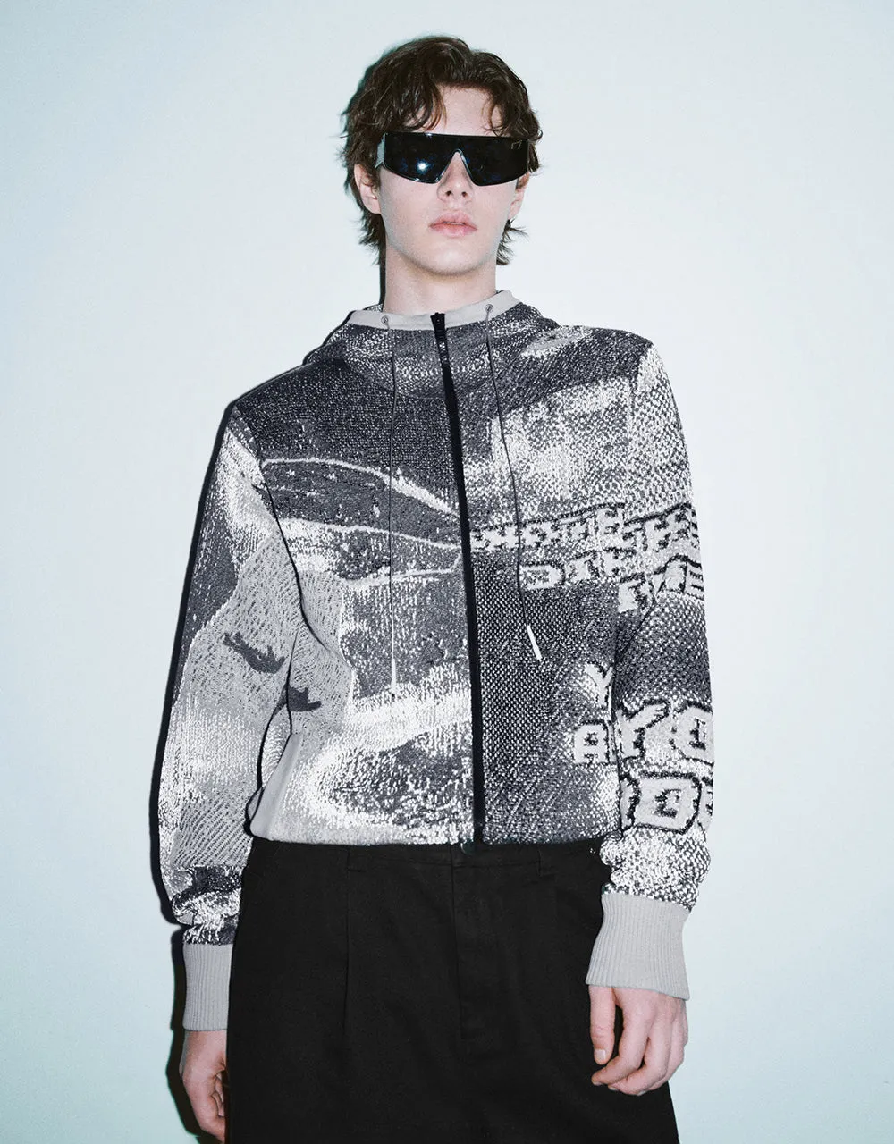 Printed Zipper Front Knitted Cardigan sold by Urban Revivo