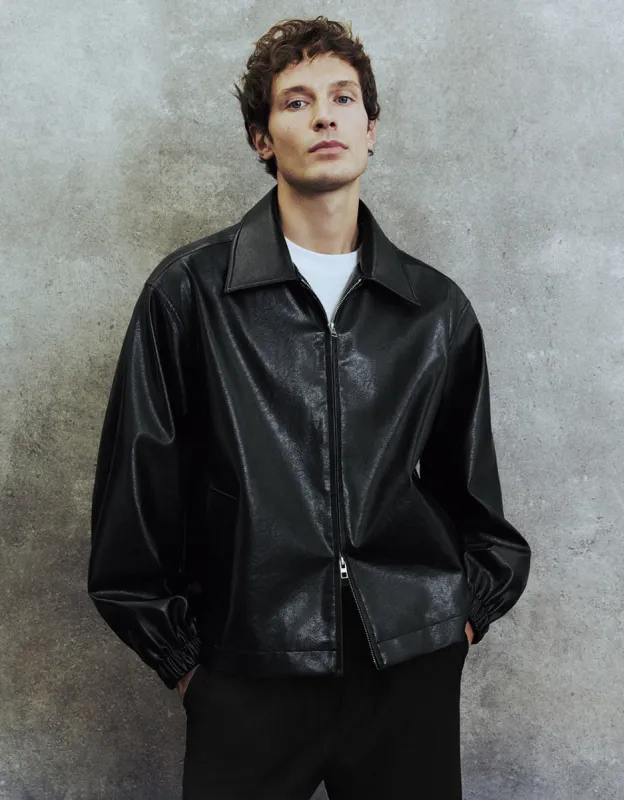 Zipper Front Vegan Leather Jacket sold by Urban Revivo