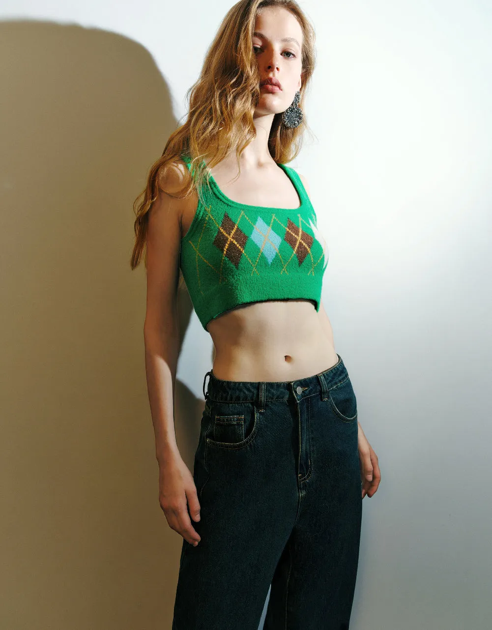 Argyle Print Knitted Tank Top sold by Urban Revivo product image thumbnail 3