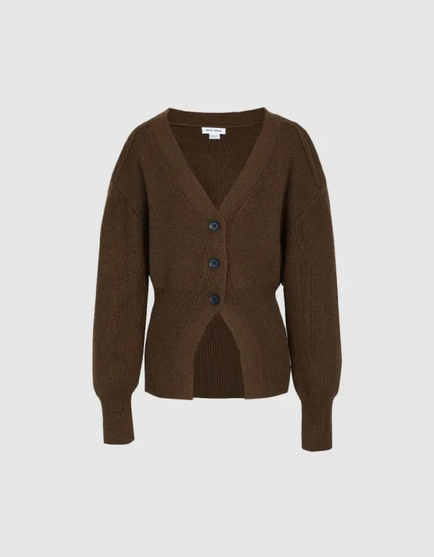 Puff Sleeve V-Neck Knitted Cardigan sold by Urban Revivo