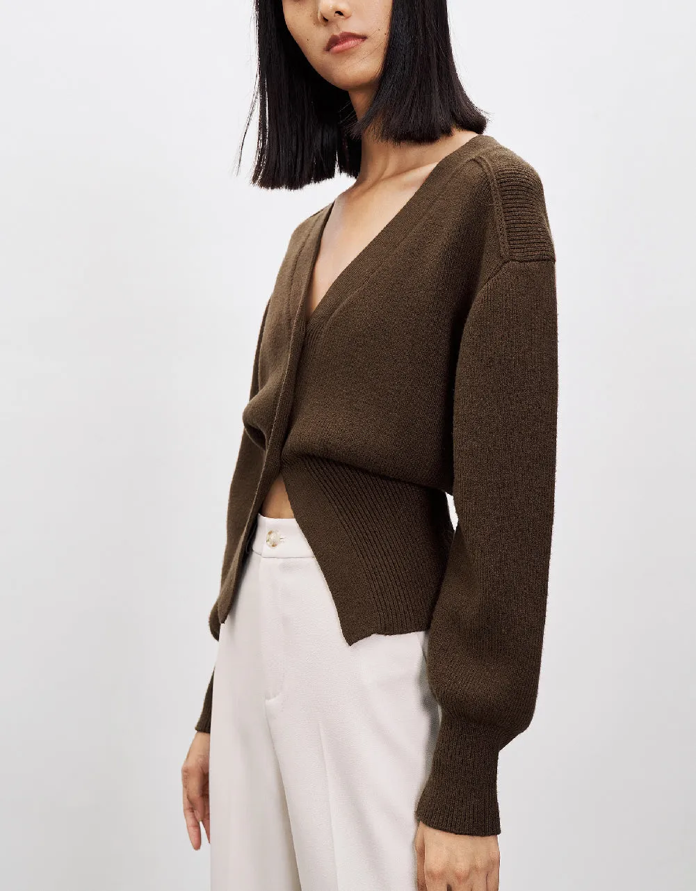 Puff Sleeve V-Neck Knitted Cardigan sold by Urban Revivo product image thumbnail 3