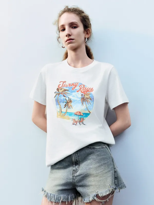 Perinted Crew Neck Straight T-Shirt sold by Urban Revivo