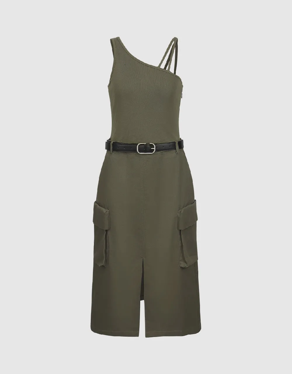 Sleeveless One Shoulder Straight Dress With Belt sold by Urban Revivo product image thumbnail 2
