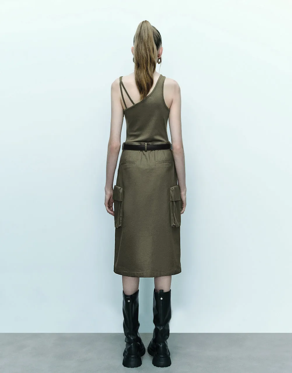 Sleeveless One Shoulder Straight Dress With Belt sold by Urban Revivo product image thumbnail 4