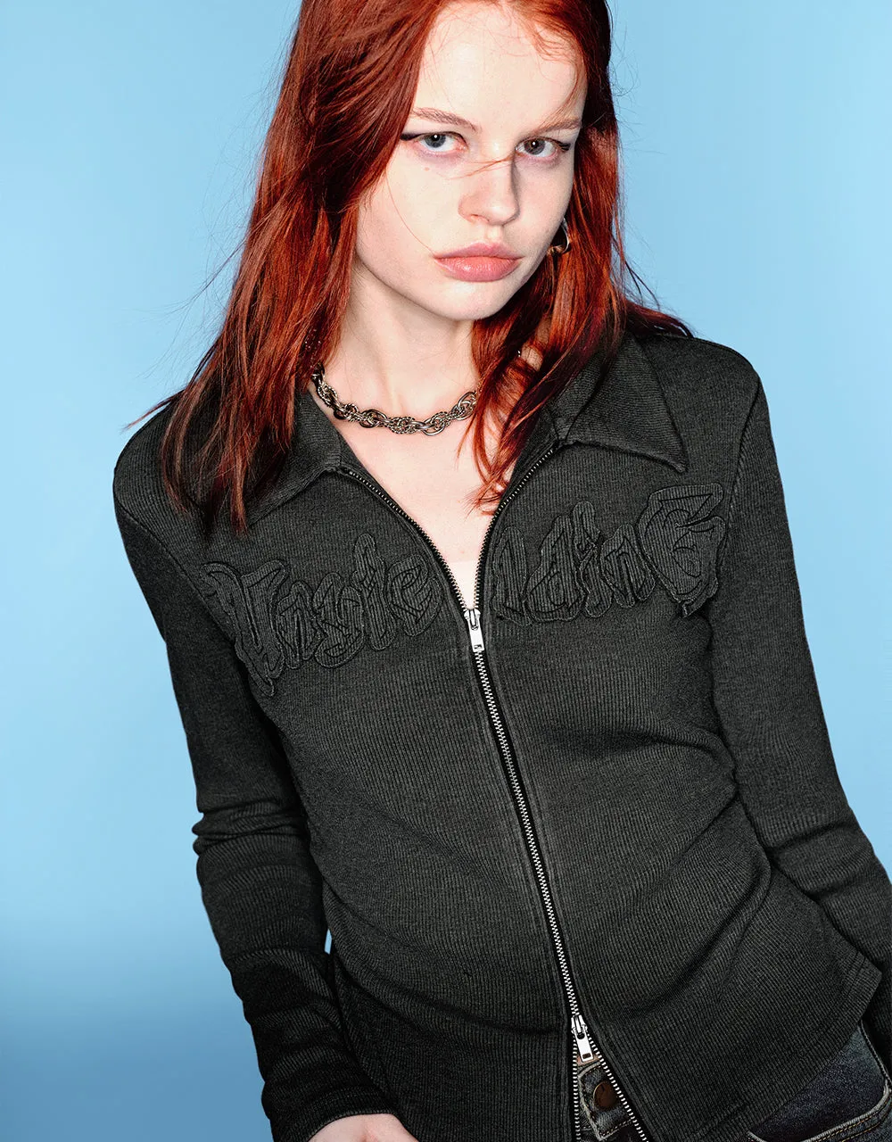 Zipper Front Embossed Lapel Shirt sold by Urban Revivo product image thumbnail 5