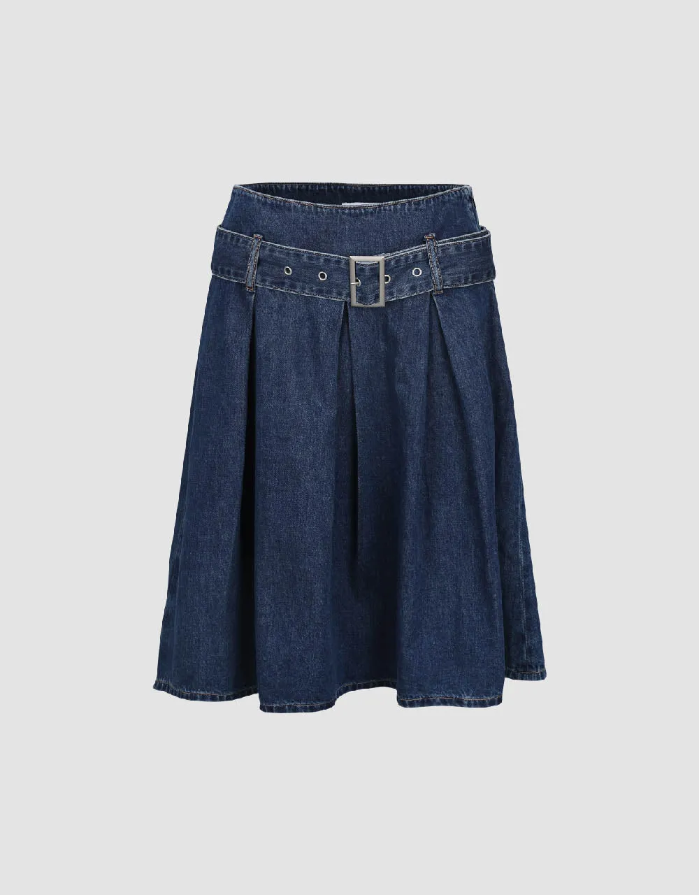 Pleated Midi A-Line Denim Skirt sold by Urban Revivo