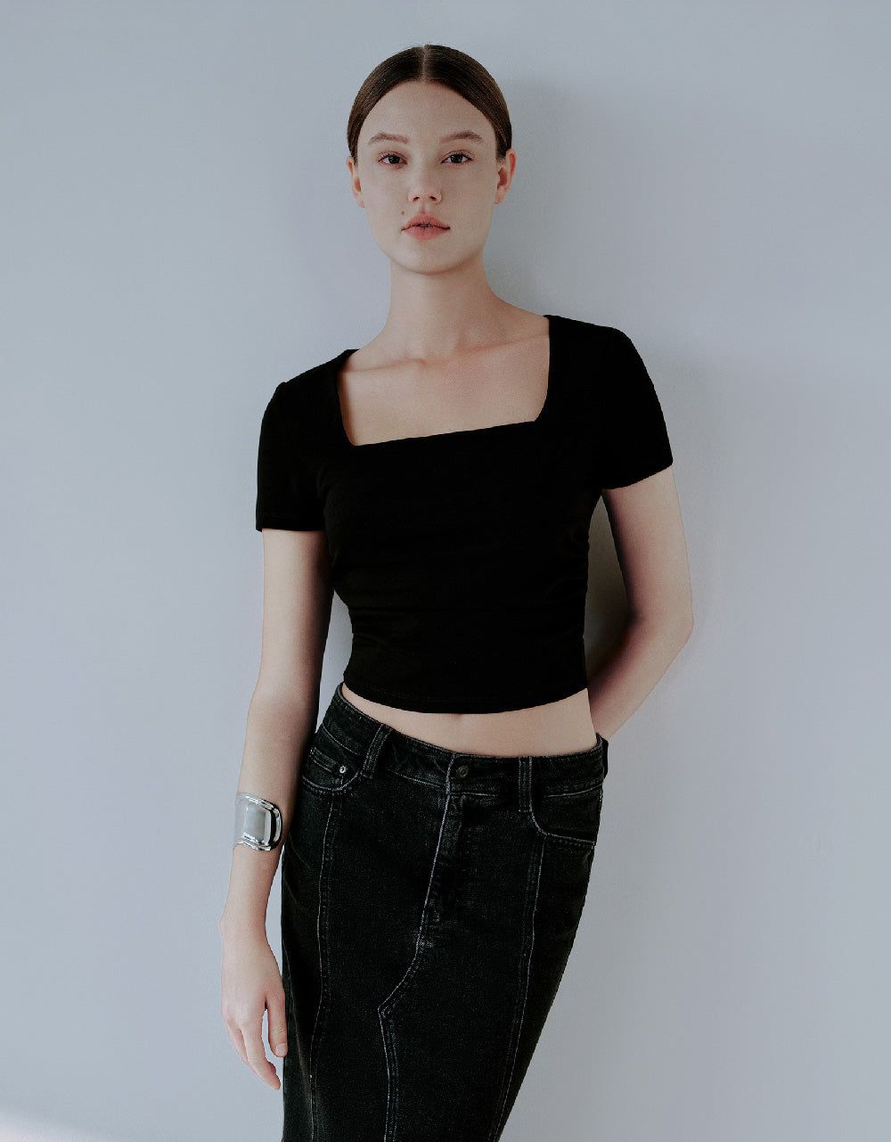 Square-cut Collar Skinny T-Shirt sold by Urban Revivo