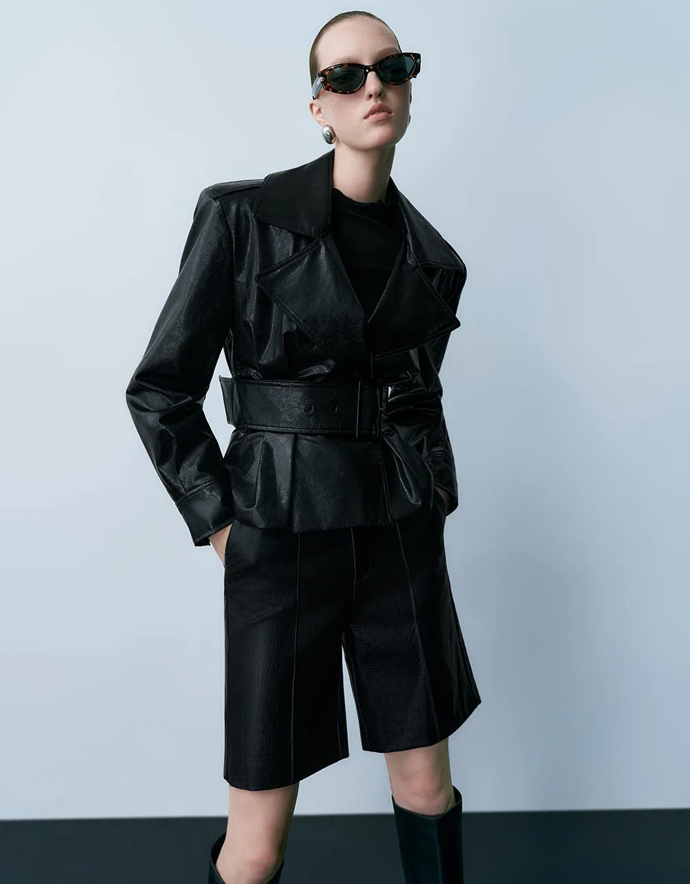 Vegan Leather Jacket With Belt sold by Urban Revivo