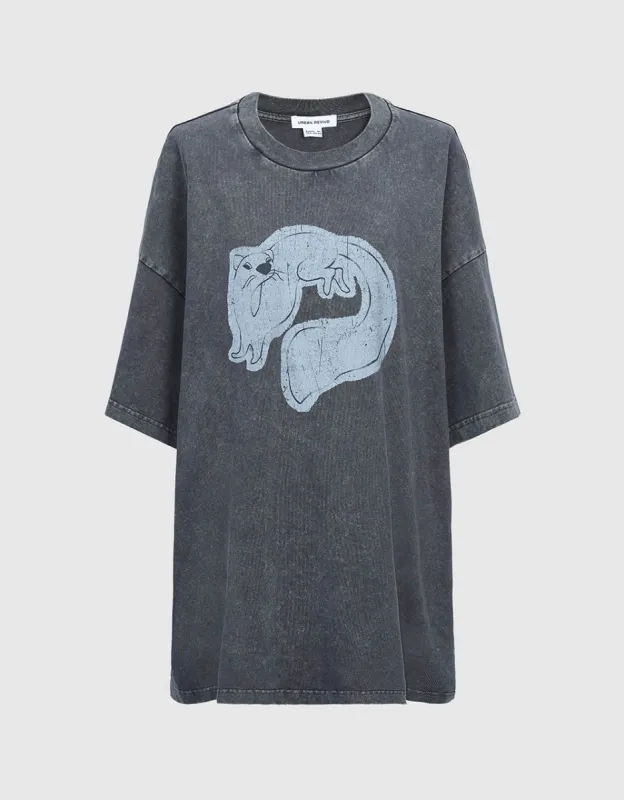 Skunk Printed Crew Neck Straight T-Shirt made by Urban Revivo