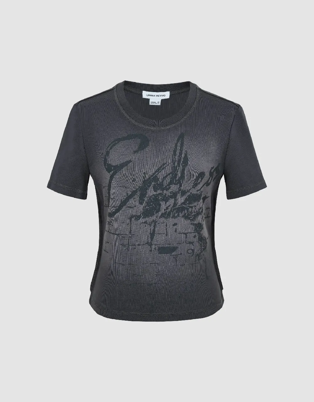 Printed Crew Neck Skinny T-Shirt sold by Urban Revivo