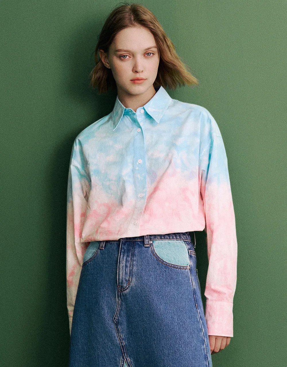 Two Toned Printed Straight Shirt sold by Urban Revivo