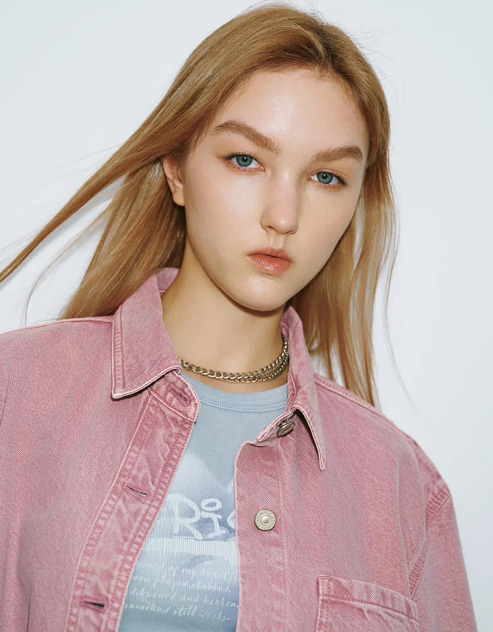 Button Up Straight Denim Shirt sold by Urban Revivo product image thumbnail 3