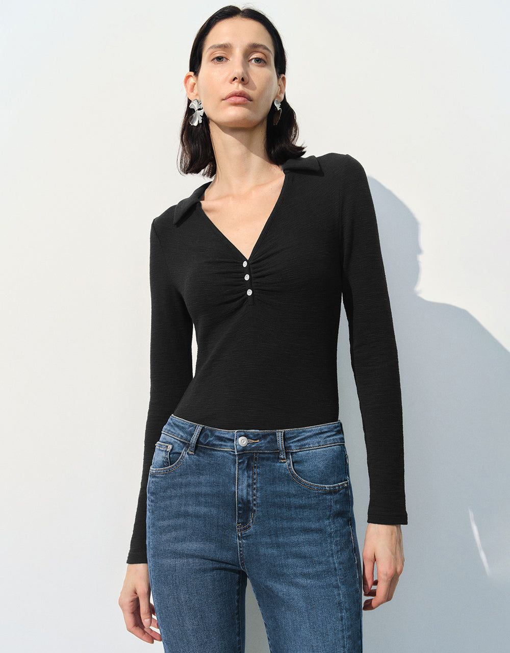 Lapel Straight Knitted T-Shirt sold by Urban Revivo