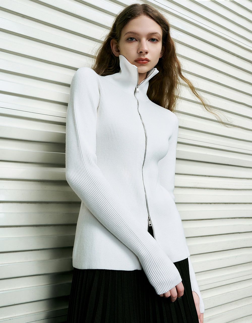 Zipper Front Skinny Knitted Cardigan sold by Urban Revivo