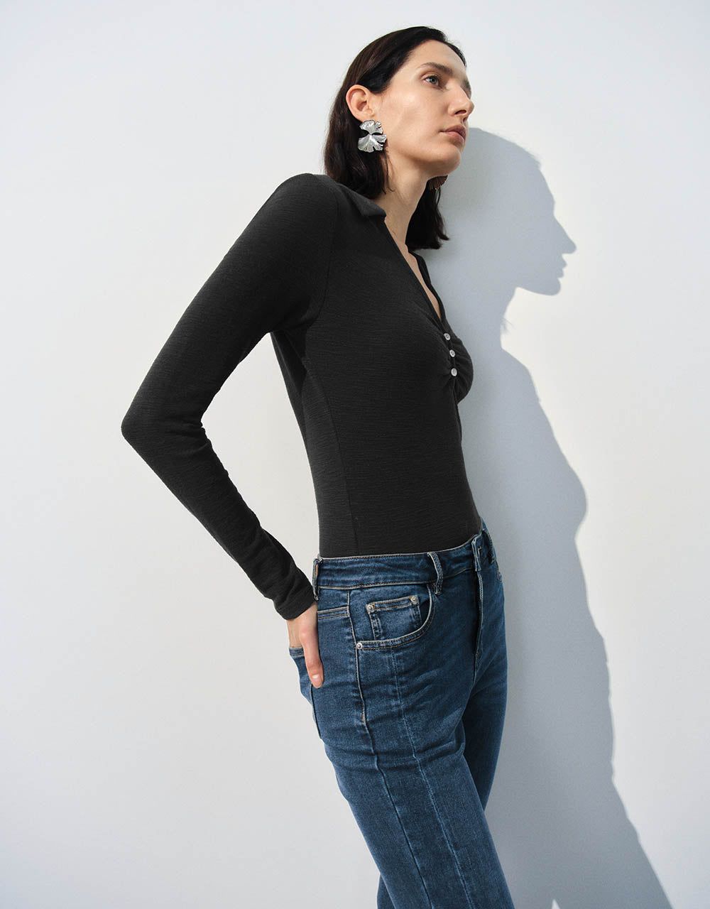 Lapel Straight Knitted T-Shirt sold by Urban Revivo product image thumbnail 3