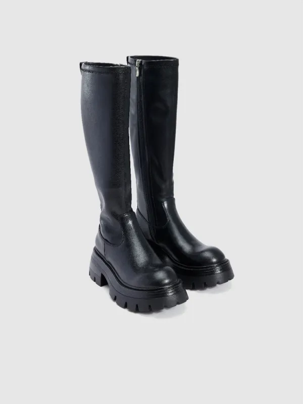 Round Toe Vegan Leather Knee Boots sold by Urban Revivo