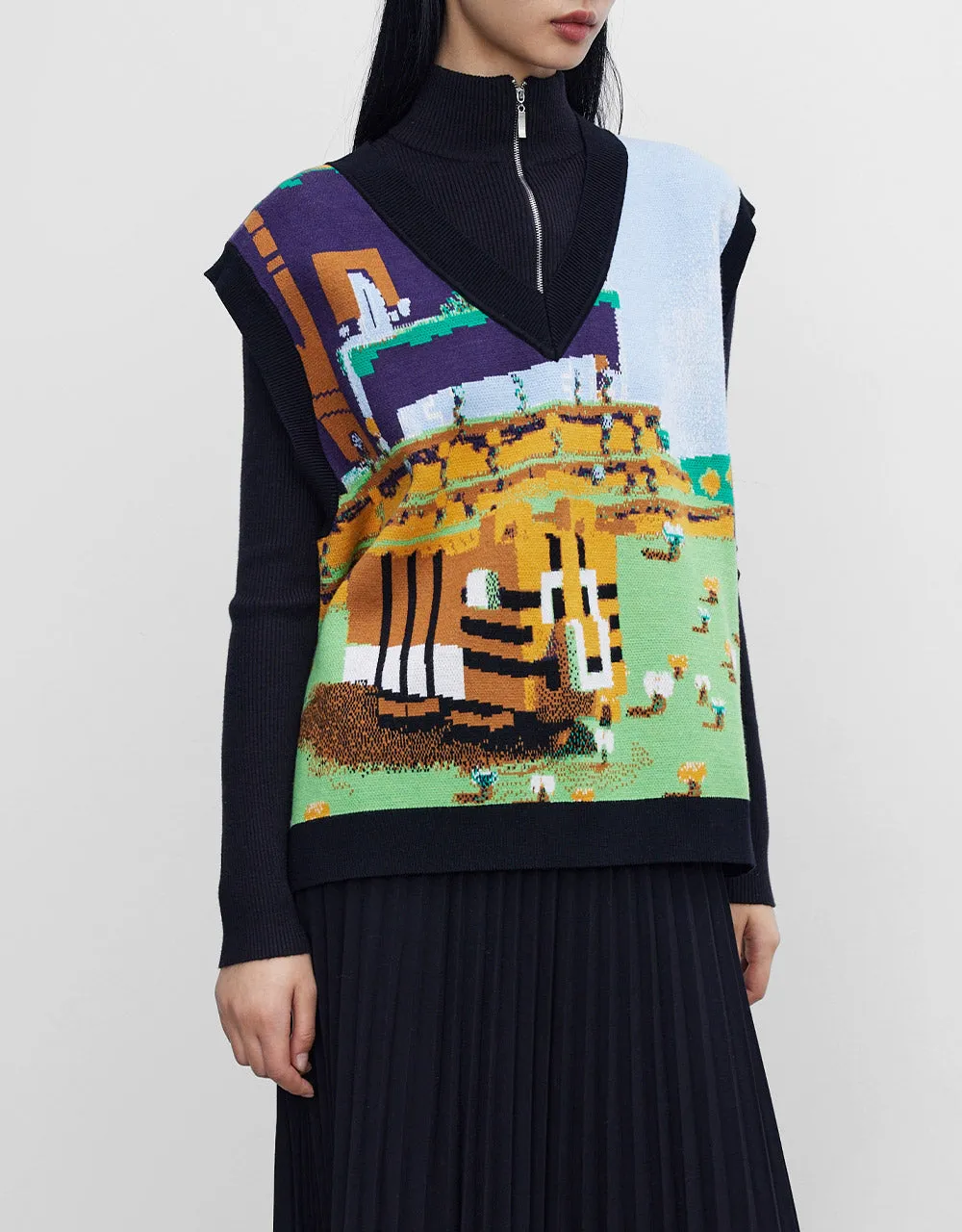 Jacquard V Neck Sweater Vest sold by Urban Revivo product image thumbnail 2