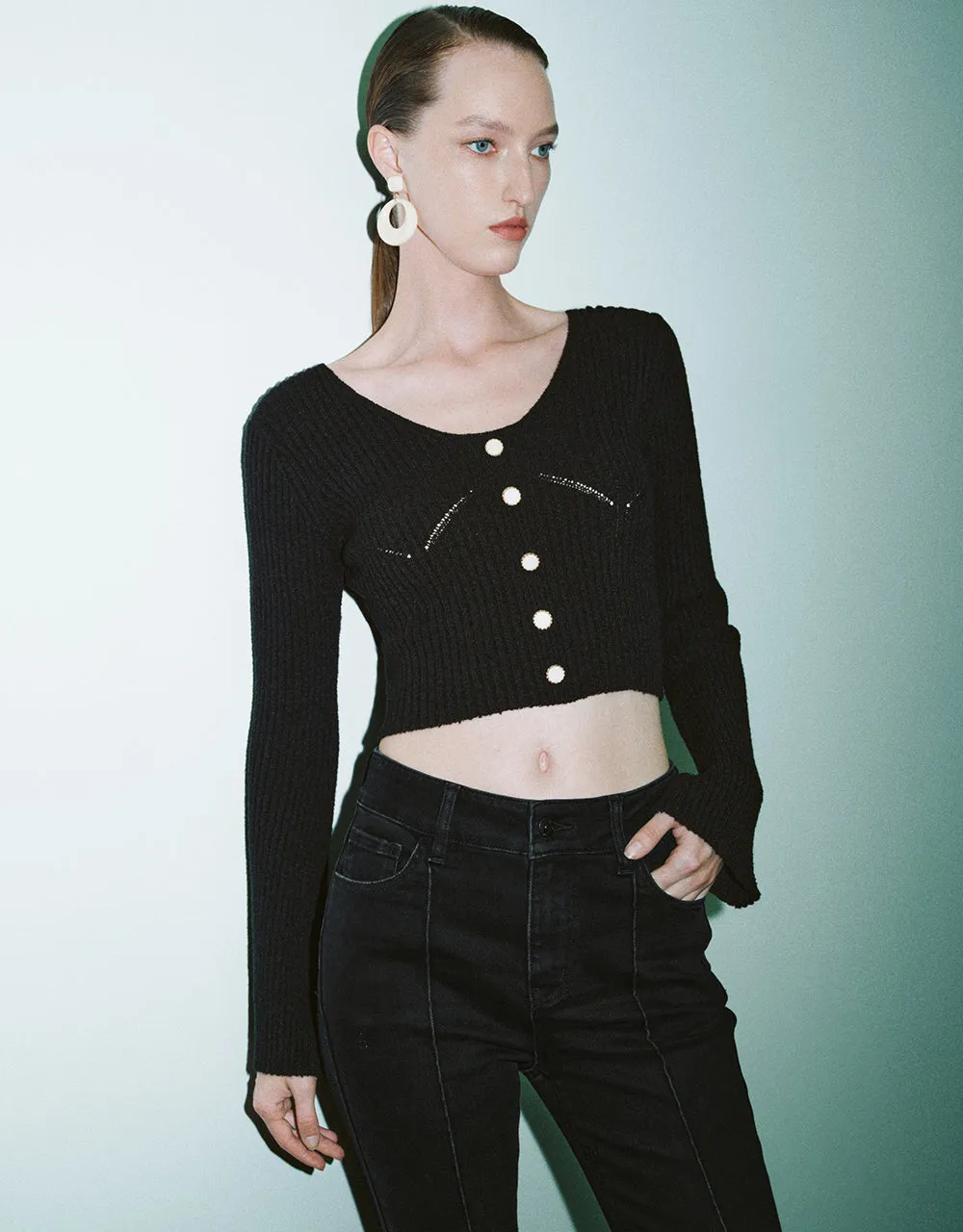 V-Neck Skinny Knitted T-Shirt sold by Urban Revivo