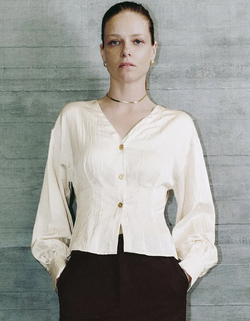 V-Neck Straight Shirt sold by Urban Revivo