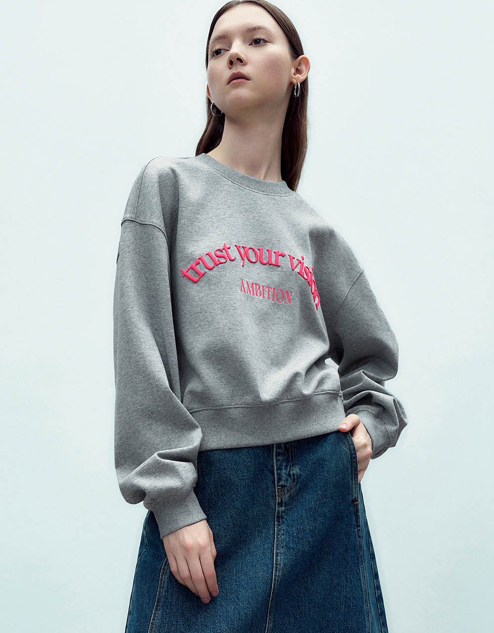 Slogan Printed Crew Neck A-Line Sweatshirt sold by Urban Revivo