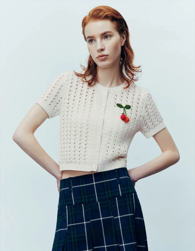 Fruit Embroidered Crew Neck Knitted Cardigan sold by Urban Revivo