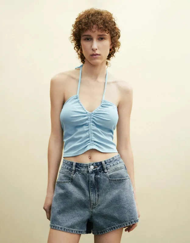 Halter Neck Cropped Tank Top sold by Urban Revivo