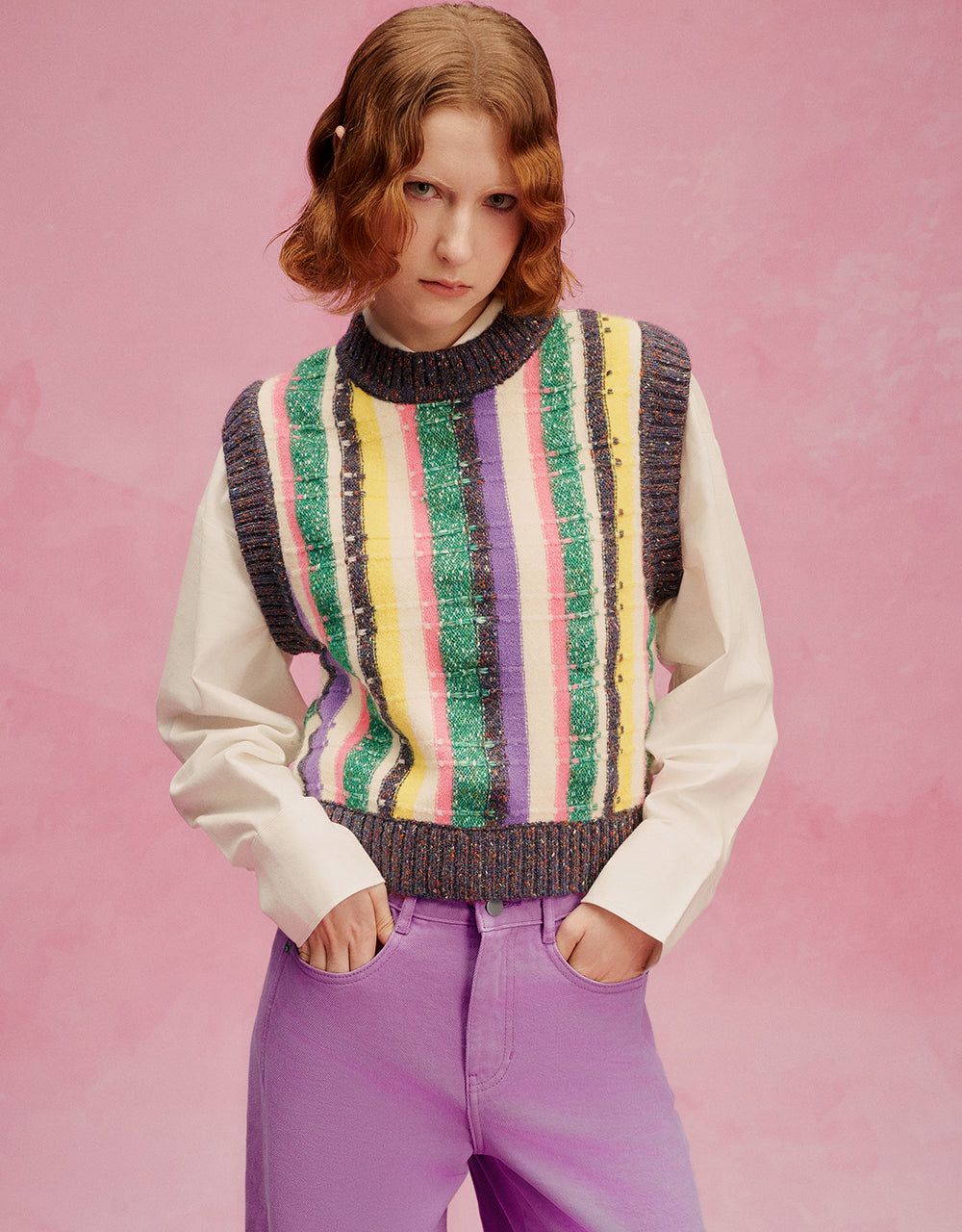 Striped Crew Neck Knitted Vest sold by Urban Revivo