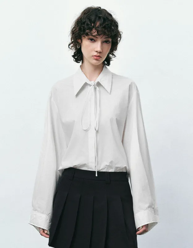 Tie Front Straight Lapel Shirt sold by Urban Revivo