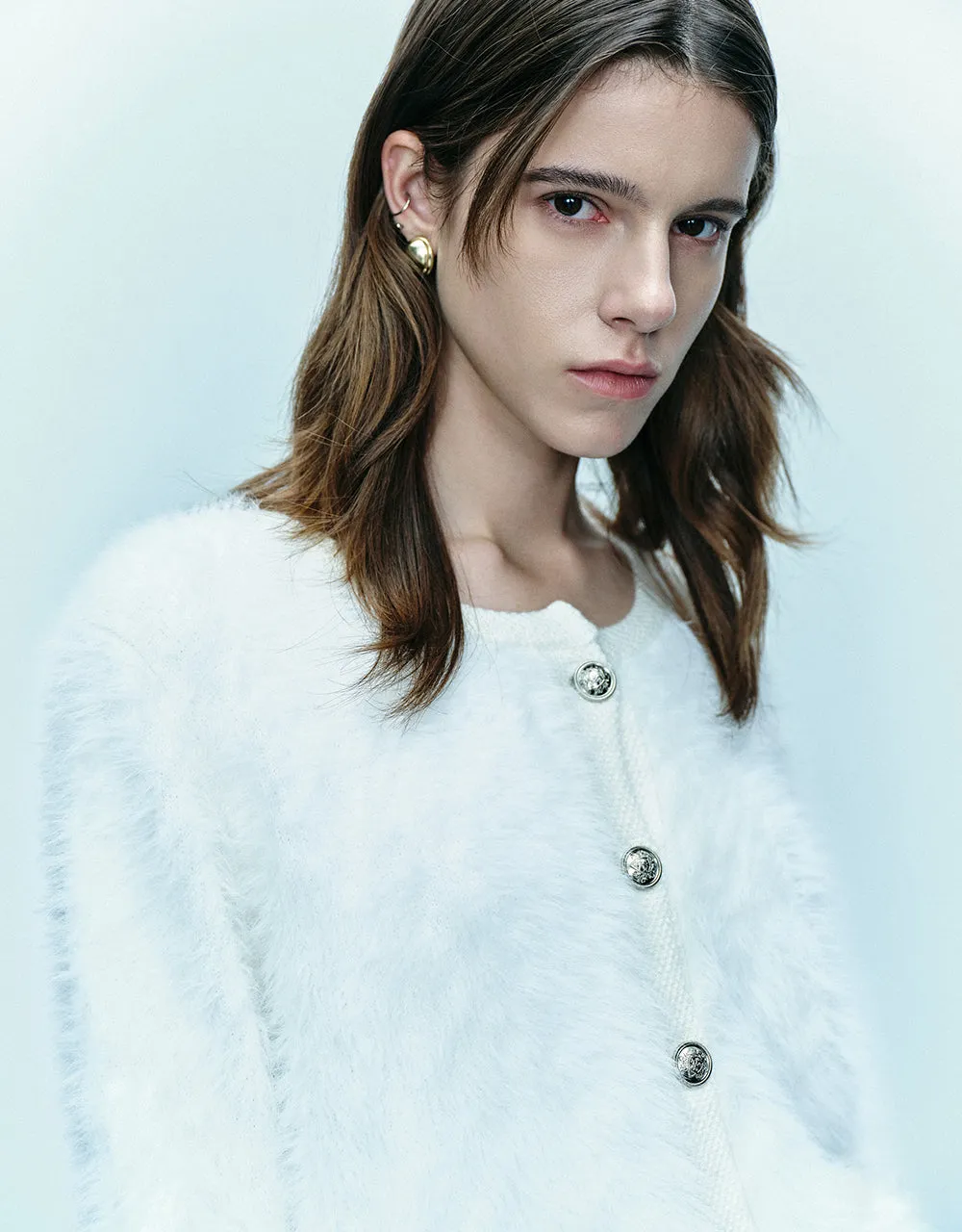 Furry Crew Neck Knitted Cardigan sold by Urban Revivo product image thumbnail 5