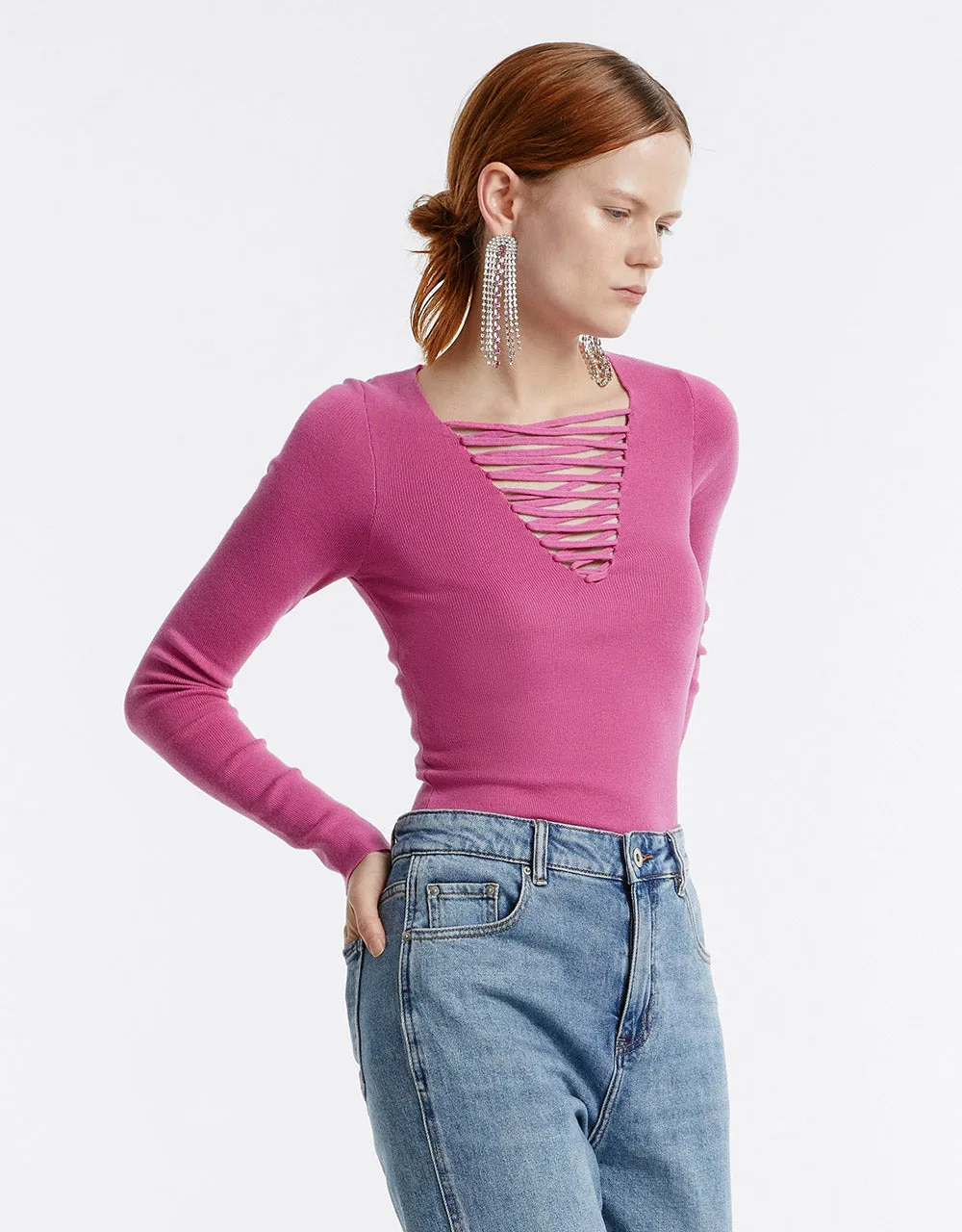 Lace Up Front Sweater sold by Urban Revivo product image thumbnail 3