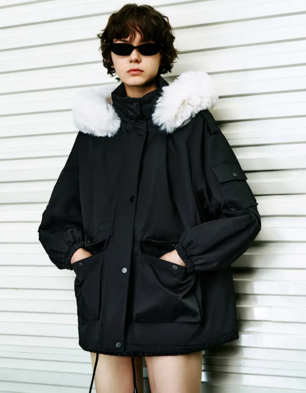 Hooded Padded Coat With Furry Collar sold by Urban Revivo