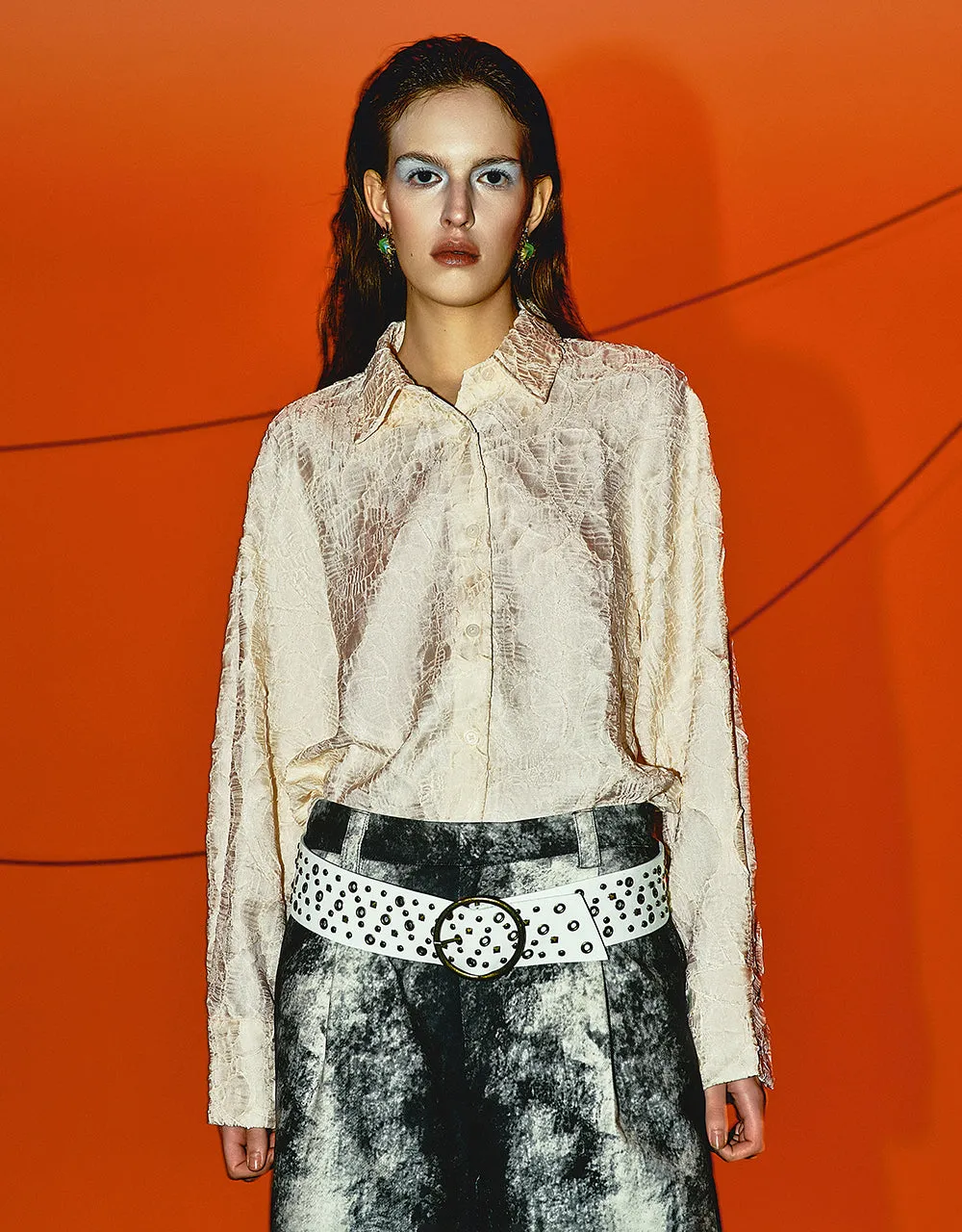 Button Up Embossed Loose Shirt sold by Urban Revivo
