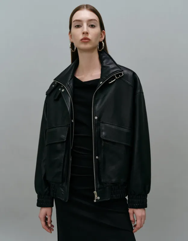 Stand Collar Vegan Leather Straight Jacket sold by Urban Revivo