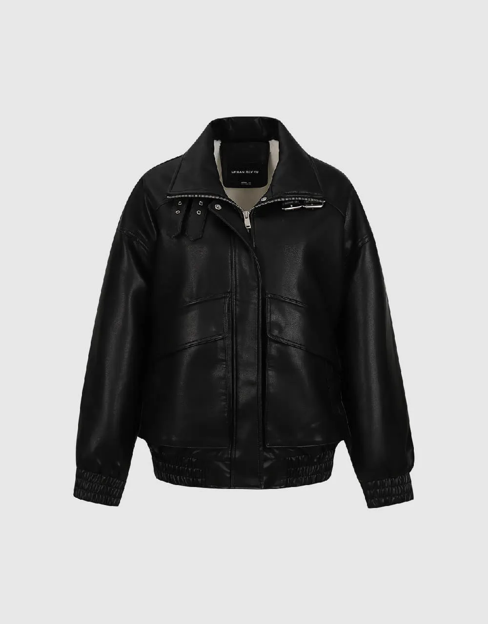 Stand Collar Vegan Leather Straight Jacket sold by Urban Revivo product image thumbnail 2