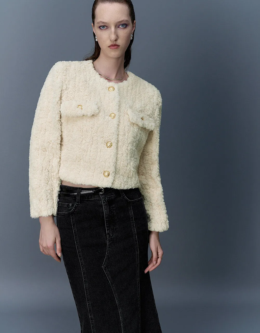 Crew Neck Furry Straight Coat sold by Urban Revivo product image thumbnail 3